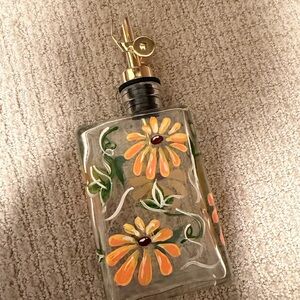 Hand-Painted Orange Floral sunflower Glass Oil Dispenser - Home Accents